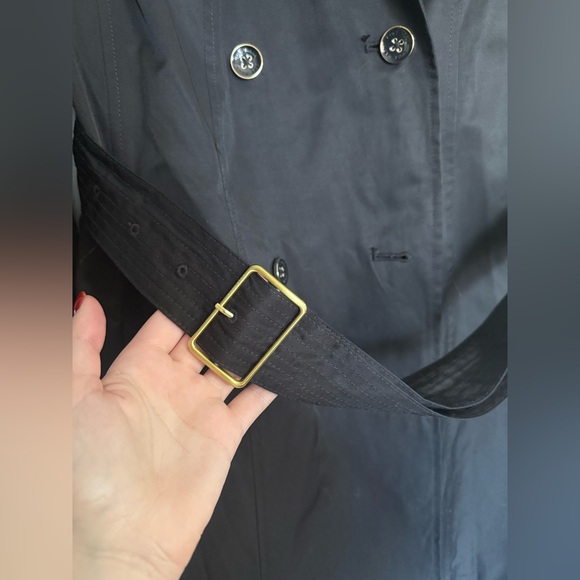 Cole Haan Womens XL Trench Coat Hooded Belted Double Breasted Black - Picture 5 of 6